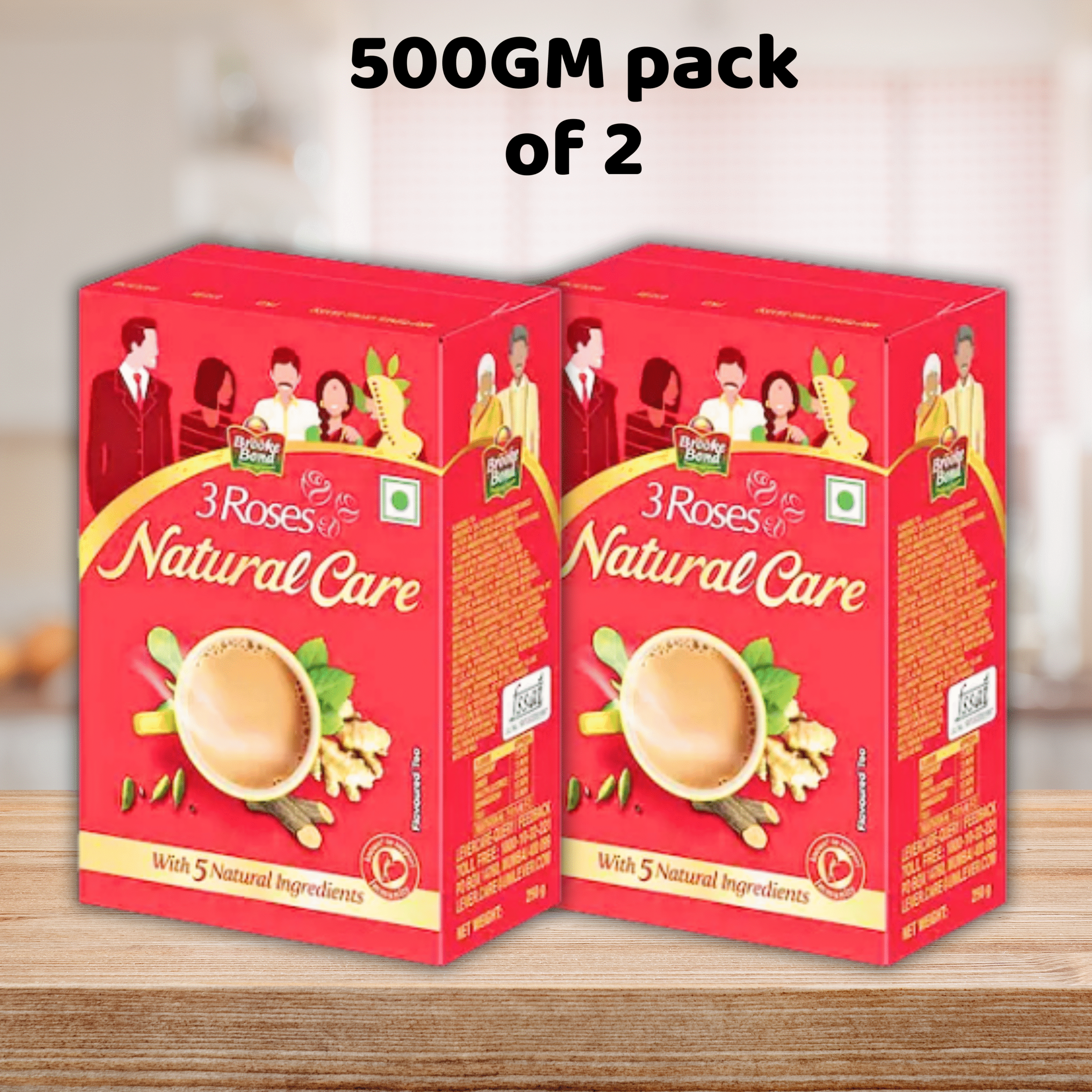 Brooke Bond 3 Roses Natural Care Tea 500 gm, Loose Leaves, Ginger Pack of 2 1KG