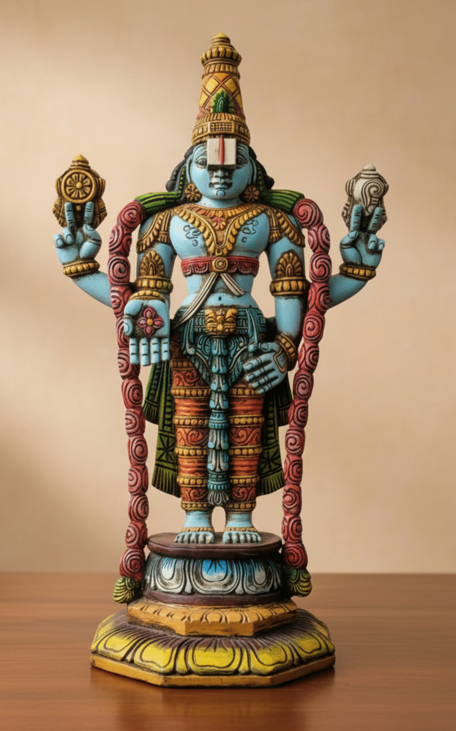 Balaji Srinivasa perumal Hand-Made Lord Venkateswara (Balaji) Wooden Standing idol - Image 3