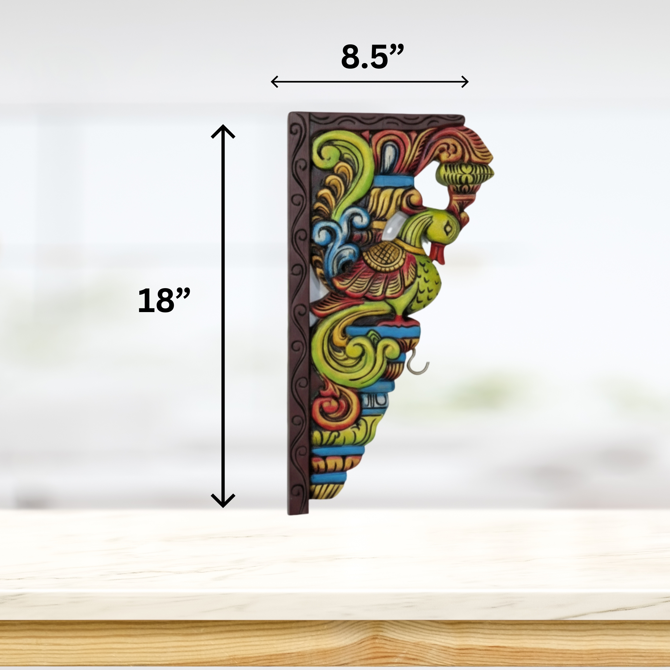 Hand-Carved Mahogany Peacock/Mythical Bird Wall Bracket idol - Image 2