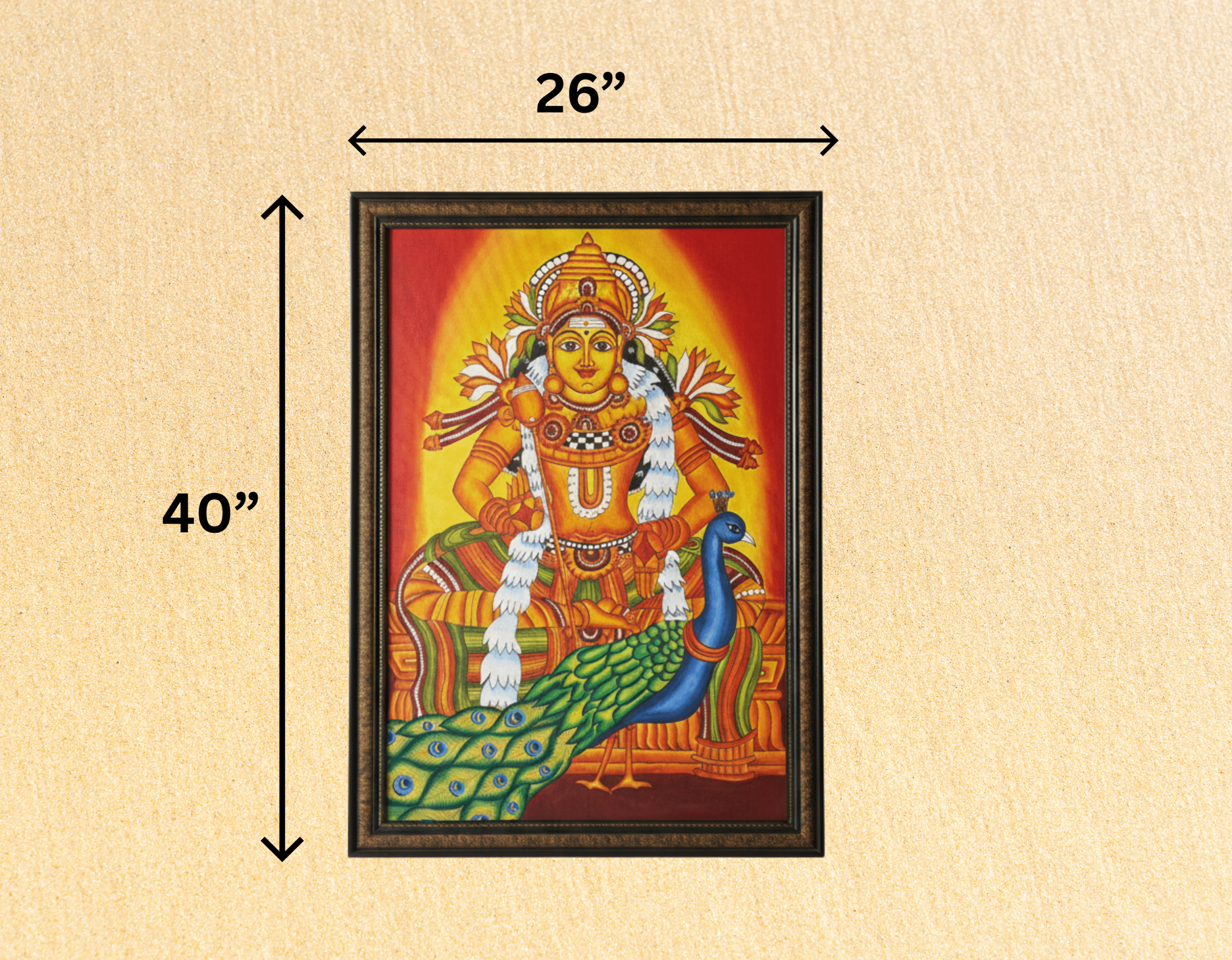 Hand-Painted Traditional Lord Murugan with Peacock Canvas Painting - Image 3