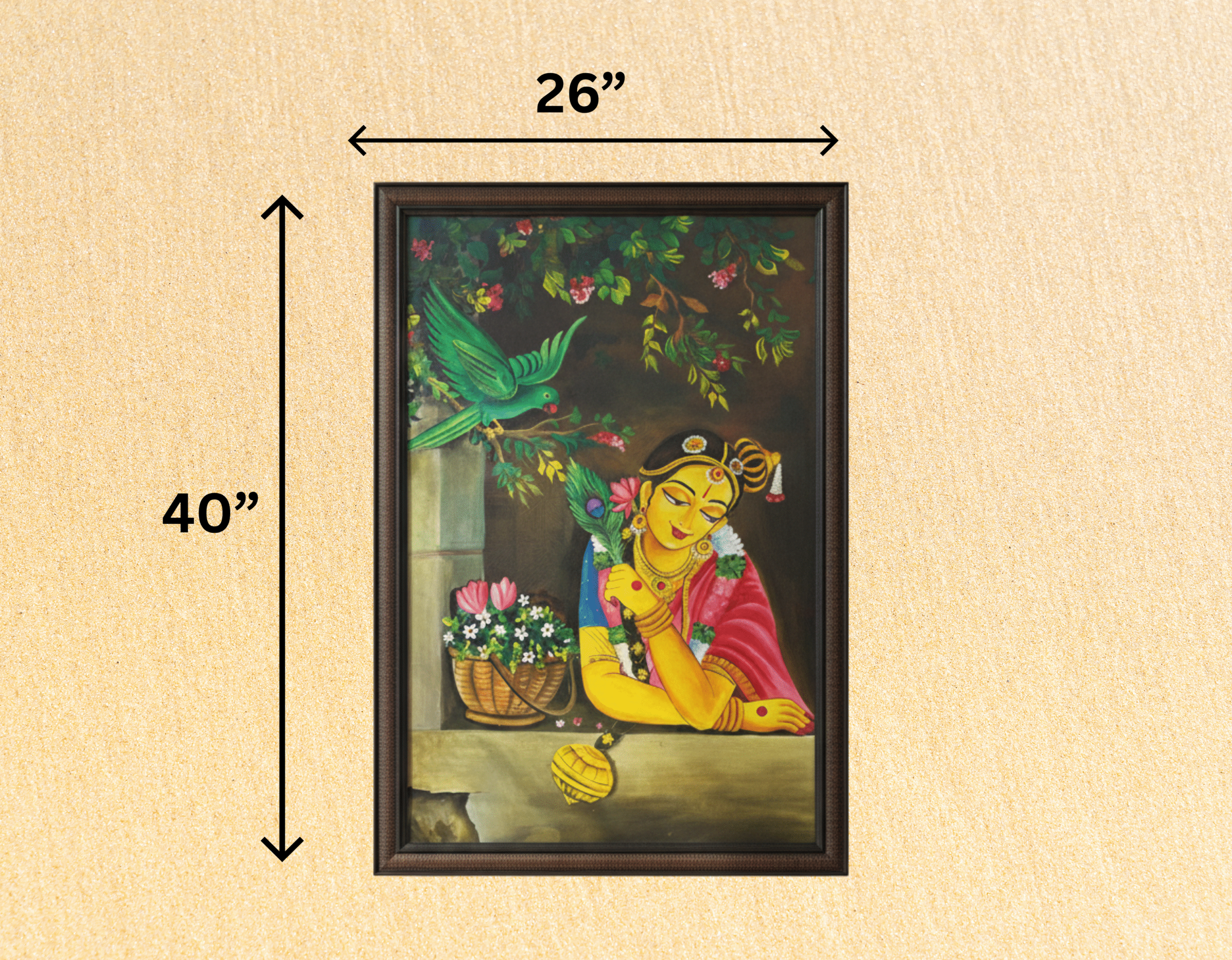 Hand-Painted Radha Awaiting Krishna Framed Canvas Painting - Image 3