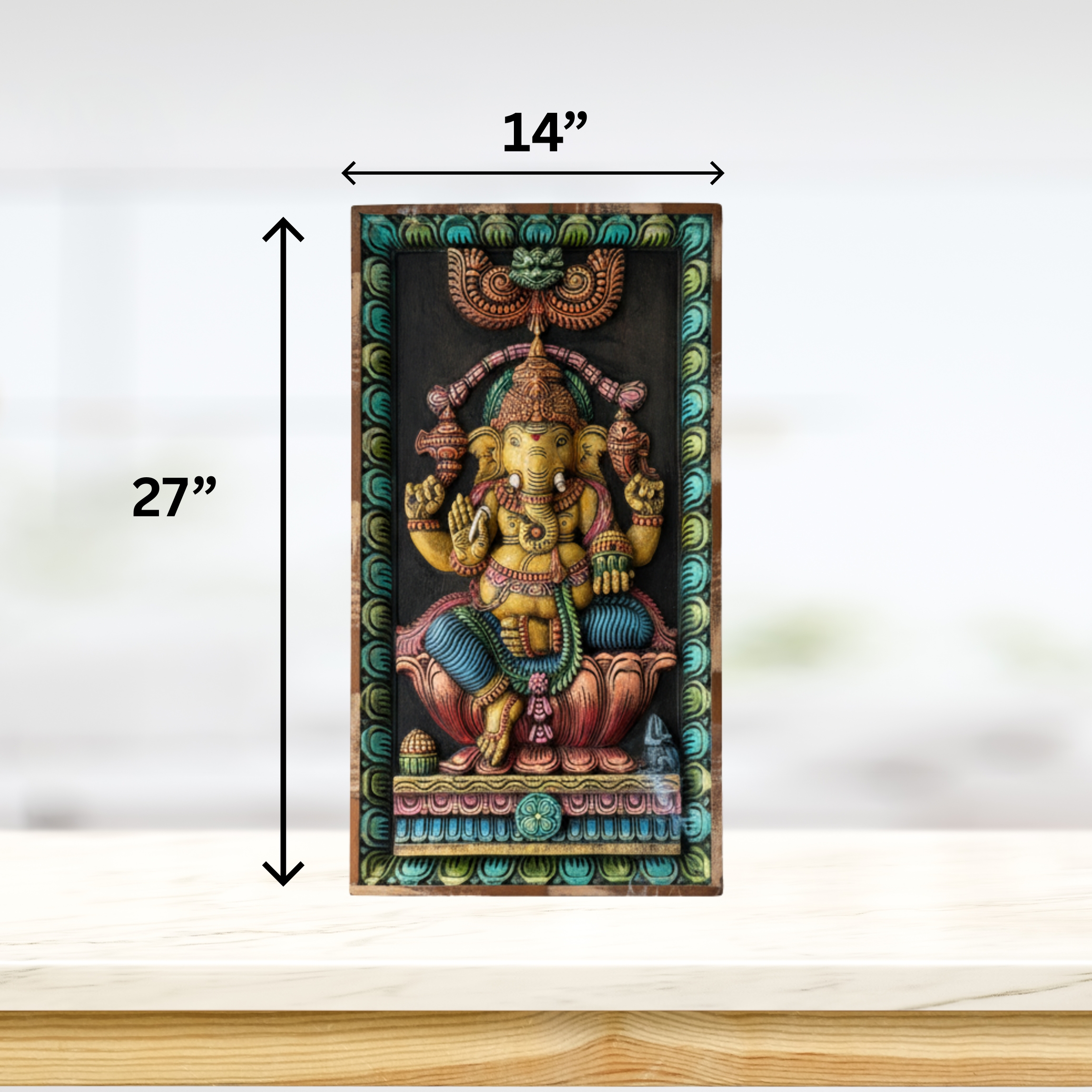 Vertical Hand-Carved Ganesha Wall Frame - Image 2