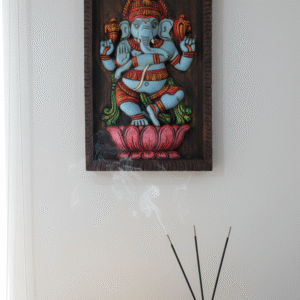 Hand-Carved Wooden Ganesha Wall Frame (Multi-Color)