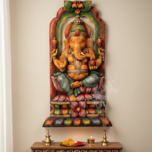 Traditional Hand-made Hindu Ganesha Wall Hnging Statue in Mahogany Wood
