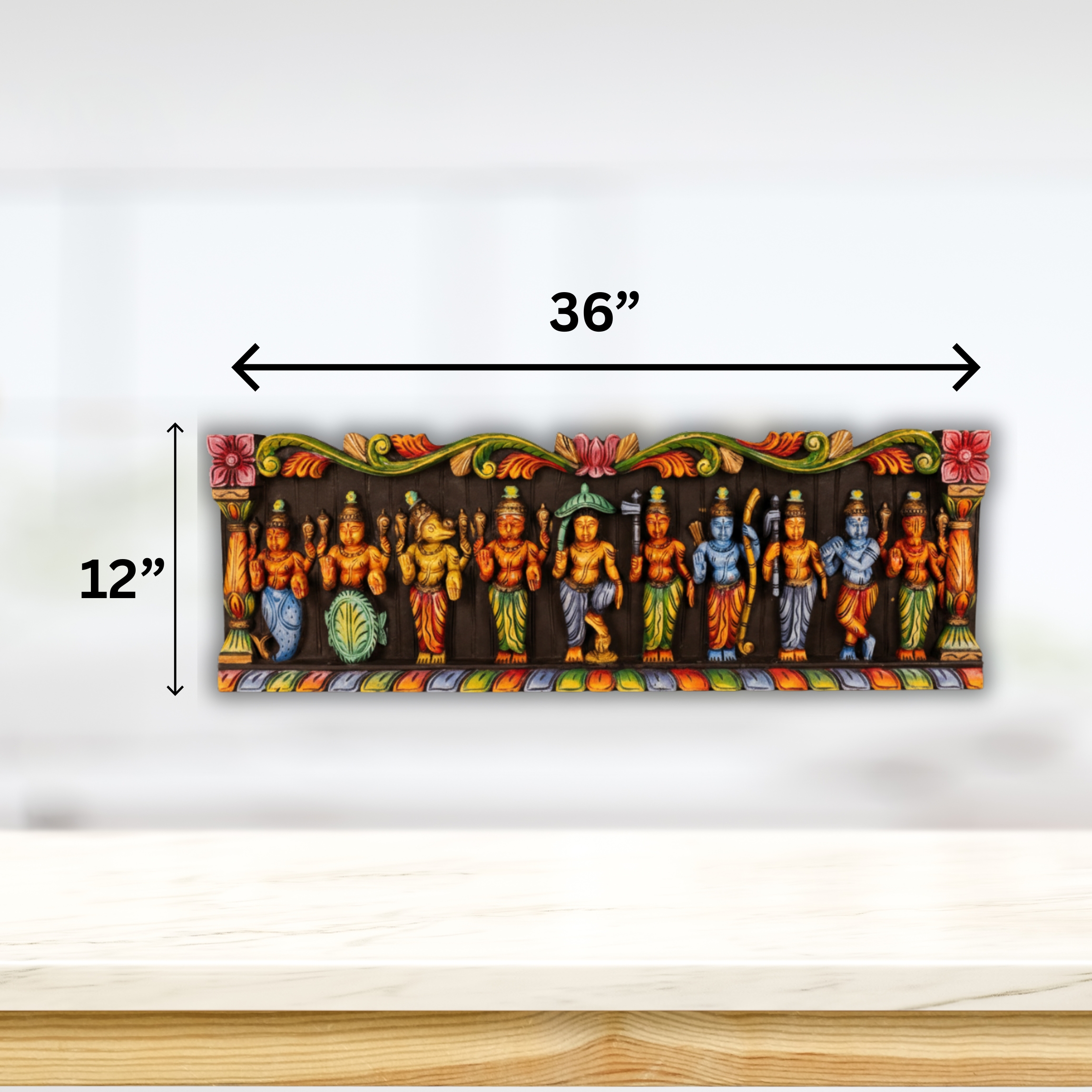 Hand-Carved Wooden Dashavatara Panel: Ten Avatars of Vishnu - Image 2