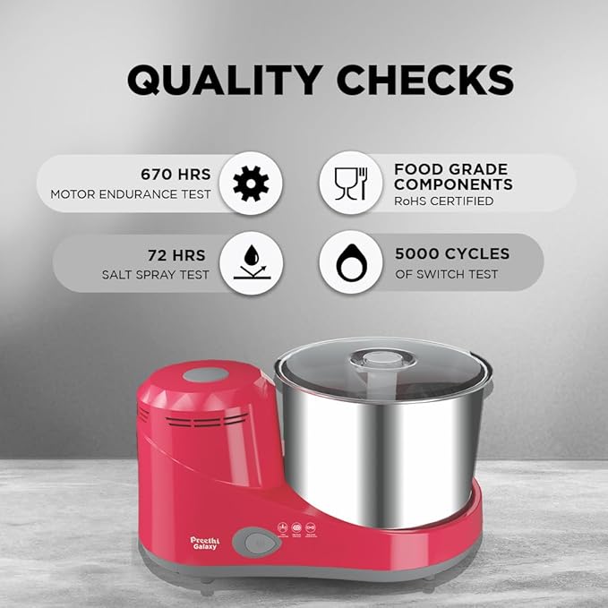 Preethi Galaxy Wet Grinder|150W 2L Stainless Steel Table Top Wet Grinder (Universal Adapter Included) - Image 5