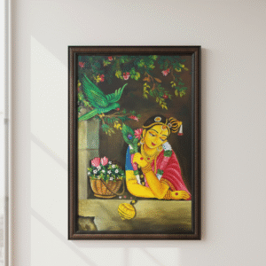 Hand-Painted Radha Awaiting Krishna Framed Canvas Painting