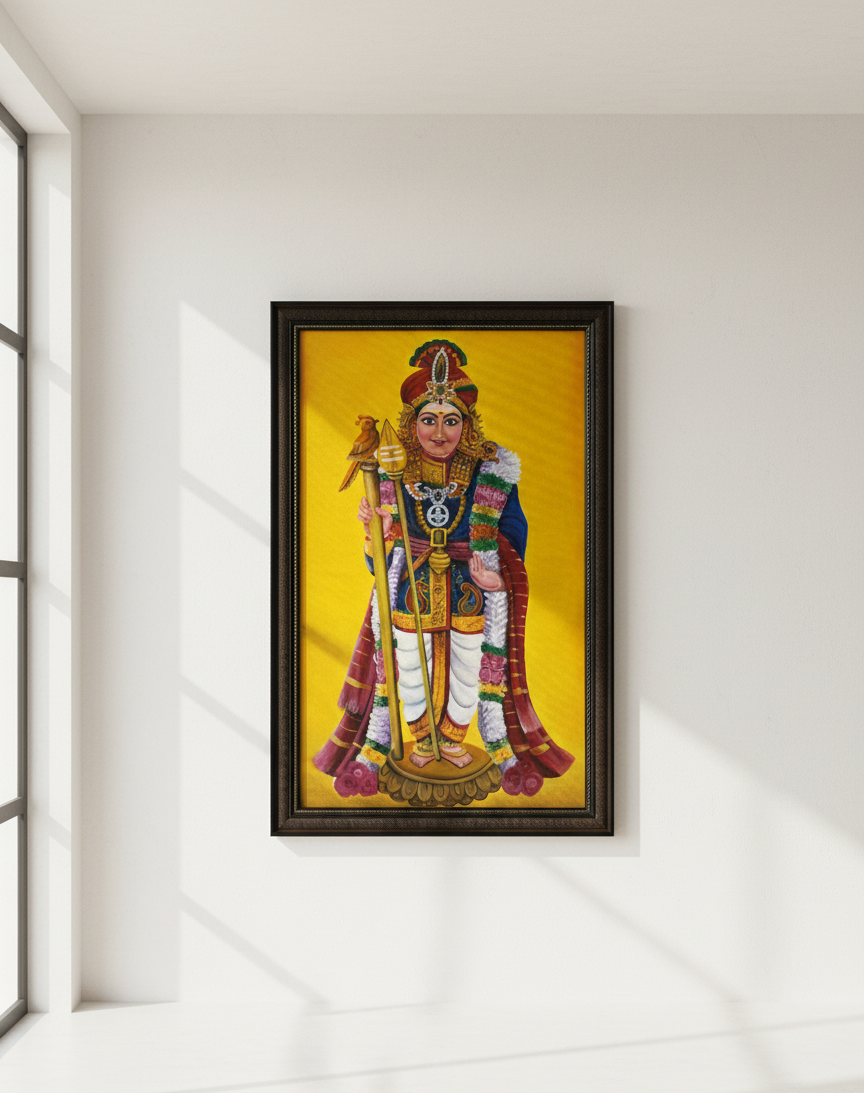 Magnificent Hand-Painted Lord Murugan Canvas Painting - Image 4