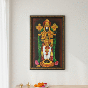 Hand-Painted Lord Venkateswara Framed Vertical Canvas Painting