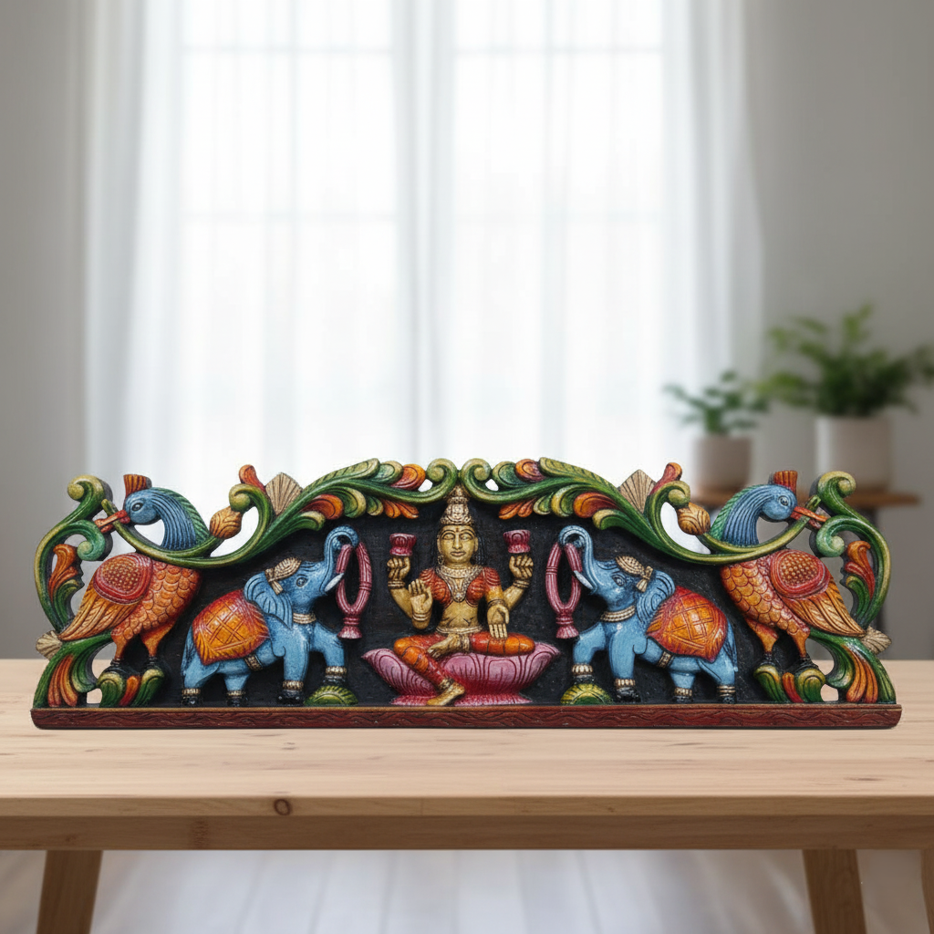 Hand-Carved Gajalakshmi Wall Panel
