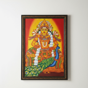 Hand-Painted Traditional Lord Murugan with Peacock Canvas Painting