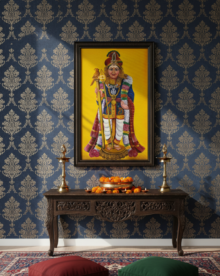 Magnificent Hand-Painted Lord Murugan Canvas Painting - Image 2