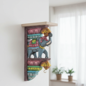 Hand-Carved Wooden Elephant Wall Bracket with Key Hook