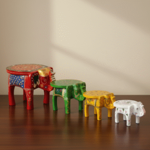 Hand-Made Wooden Elephant Stool idol Nesting Table Set (Set of 4)