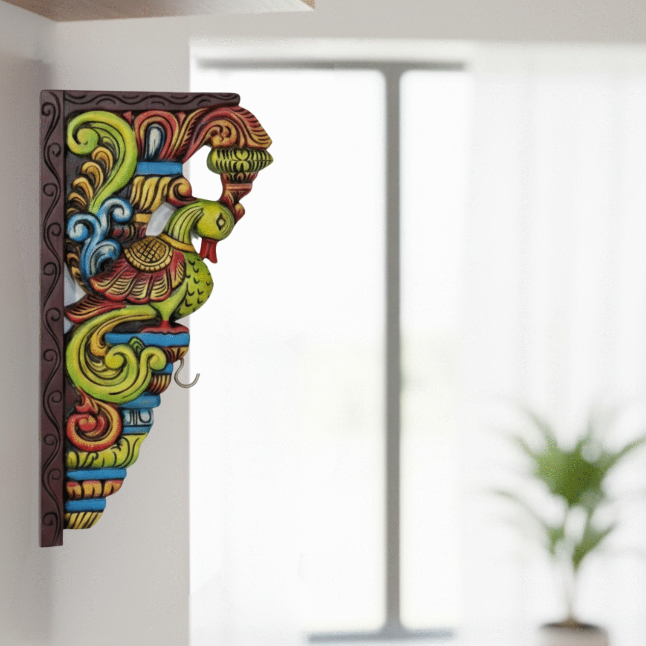 Hand-Carved Mahogany Peacock/Mythical Bird Wall Bracket idol