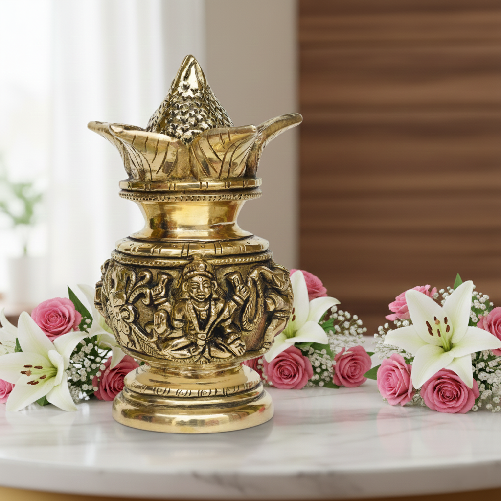 Ganesha Laxmi figure on one Kalash made of brass metal for pooja ghar/Temple - Image 2