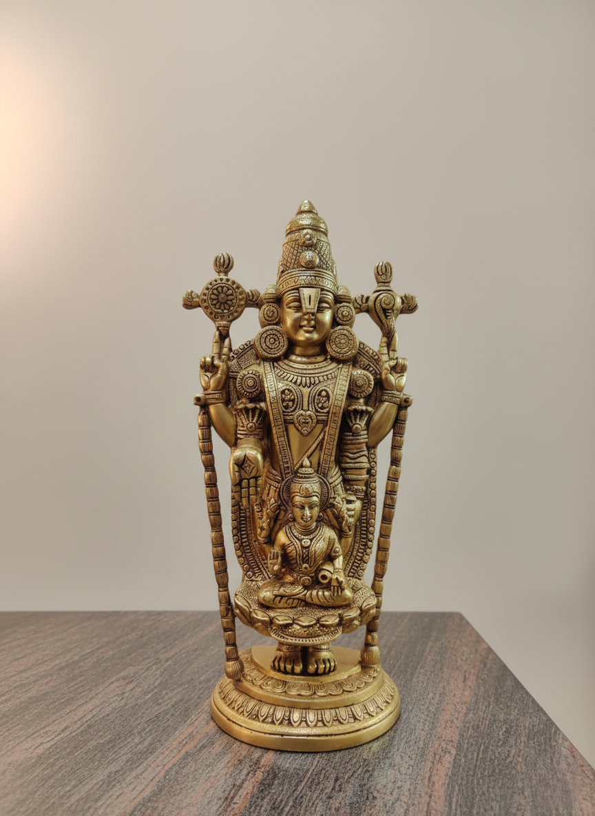 Exquisite Brass Tirupati Balaji (Venkateswara) Idol with Goddess Lakshmi - 20 Inch - Image 2