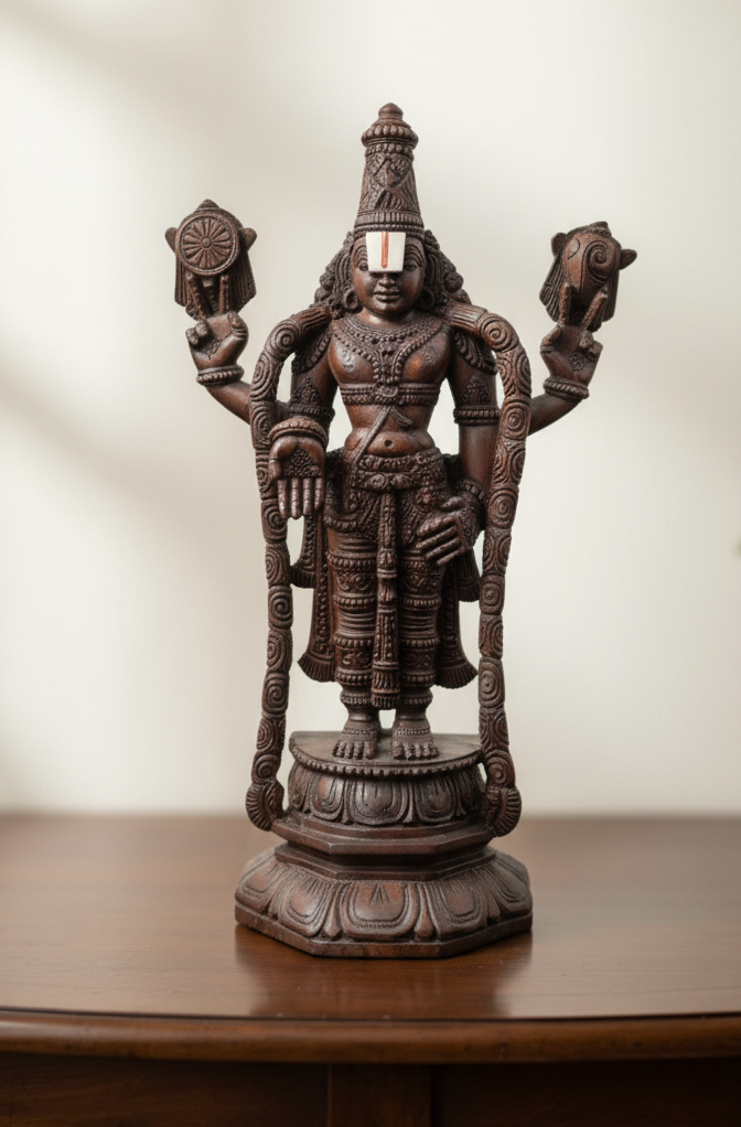 Balaji Srinivasa perumal Hand-Made Lord Venkateswara (Balaji) Wooden Standing idol - Image 4