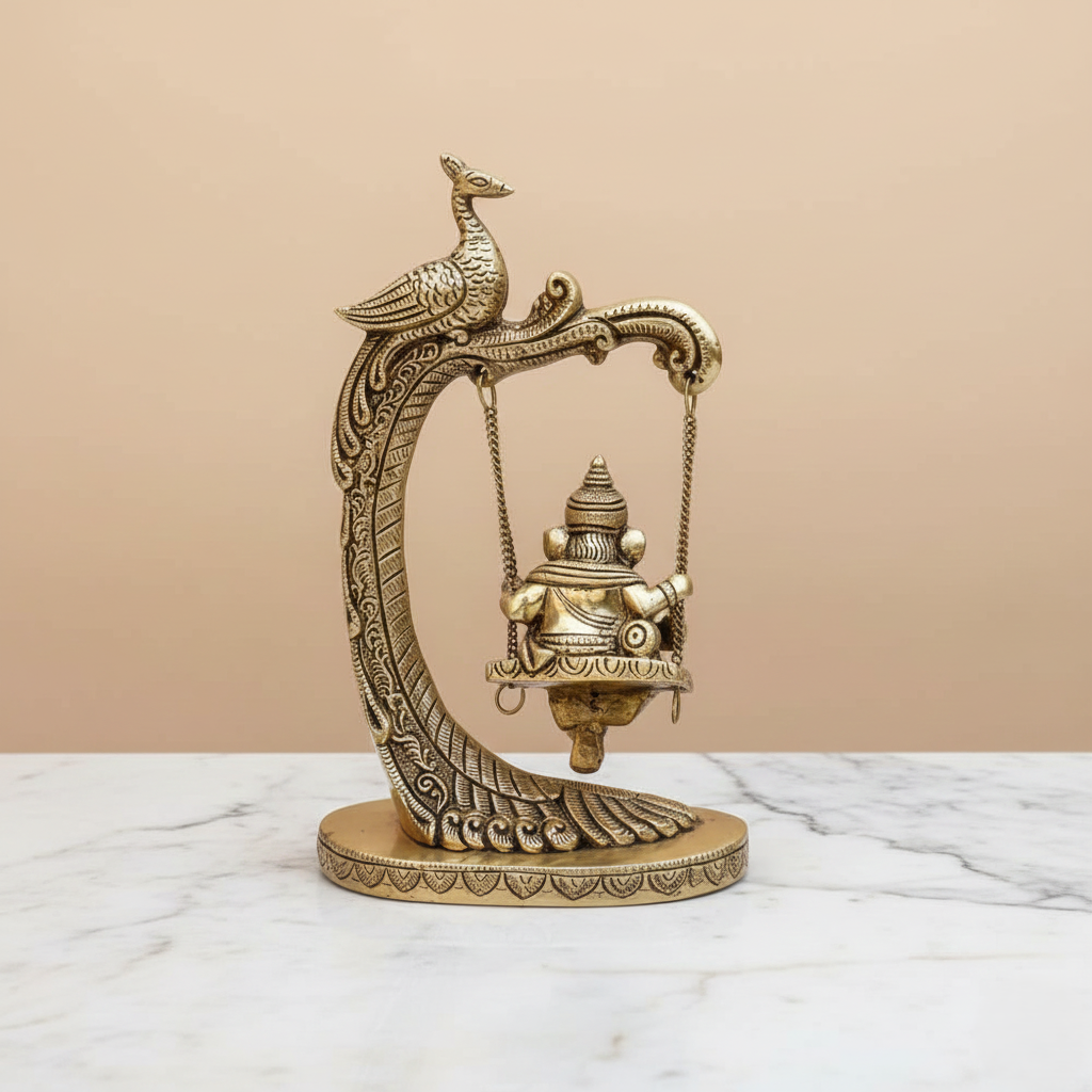 Swing Ganesh Brass Table Showpiece Sculpture For Gift And Decor - Image 3