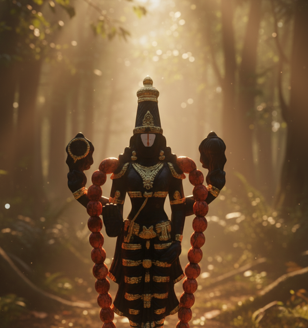 Balaji Black and Gold polished Srinivasa perumal Hand-Made Lord Venkateswara Wooden Standing idol - Image 6