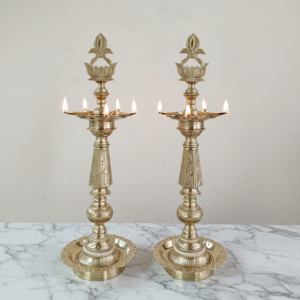 Majestic Pure Brass 28-inch Kuthu Vilakku (Annam Lamp) - Traditional Pooja Deepam [Pair]