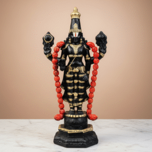Balaji Black and Gold polished Srinivasa perumal Hand-Made Lord Venkateswara Wooden Standing idol
