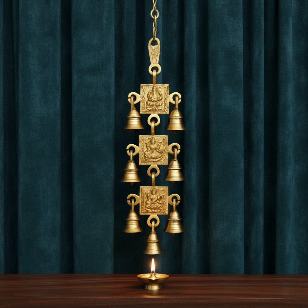Brass Religious Wind Chime | Spiritual Wall Hanging | Brass Designer Wall Hanging Bell ( Yellow, 12.5 inch) - Image 2