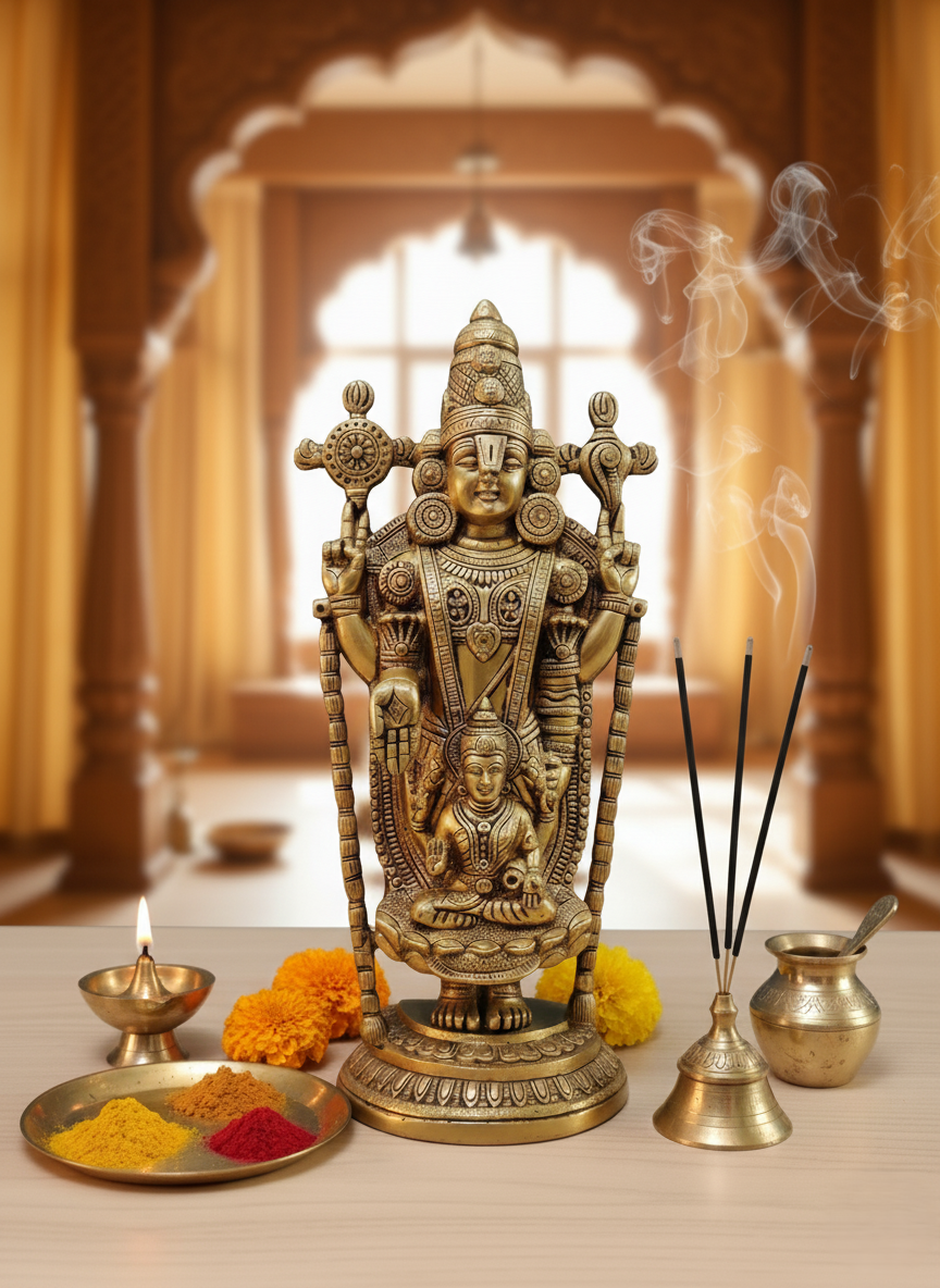 Exquisite Brass Tirupati Balaji (Venkateswara) Idol with Goddess Lakshmi - 20 Inch