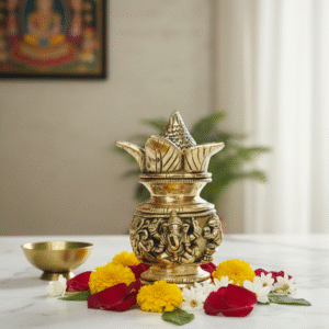 Ganesha Laxmi figure on one Kalash made of brass metal for pooja ghar/Temple