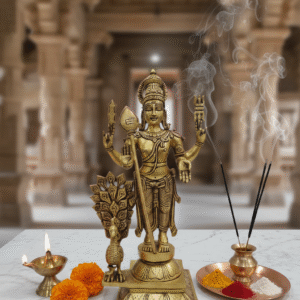 Exquisite Pure Brass Lord Murugan (Kartikeya) Swamy Idol with Peacock and Vel - 19 Inch Temple Murti