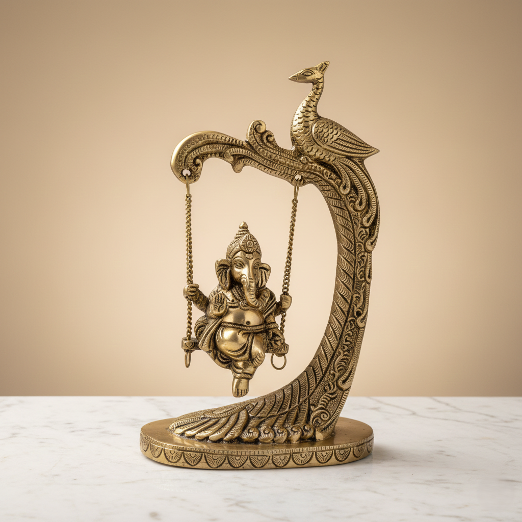 Swing Ganesh Brass Table Showpiece Sculpture For Gift And Decor