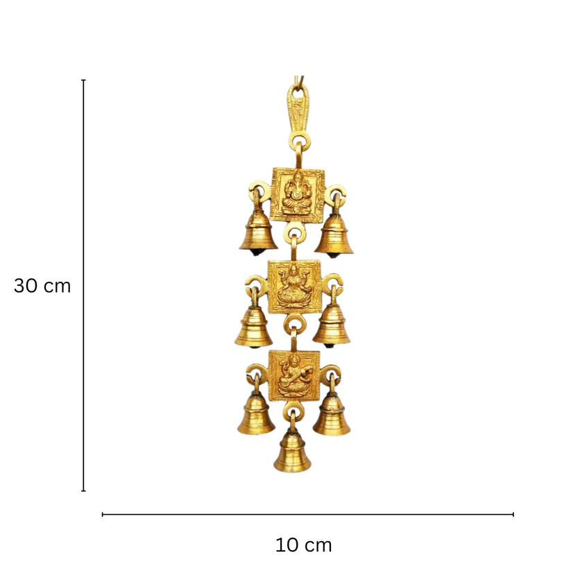 Brass Religious Wind Chime | Spiritual Wall Hanging | Brass Designer Wall Hanging Bell ( Yellow, 12.5 inch) - Image 3